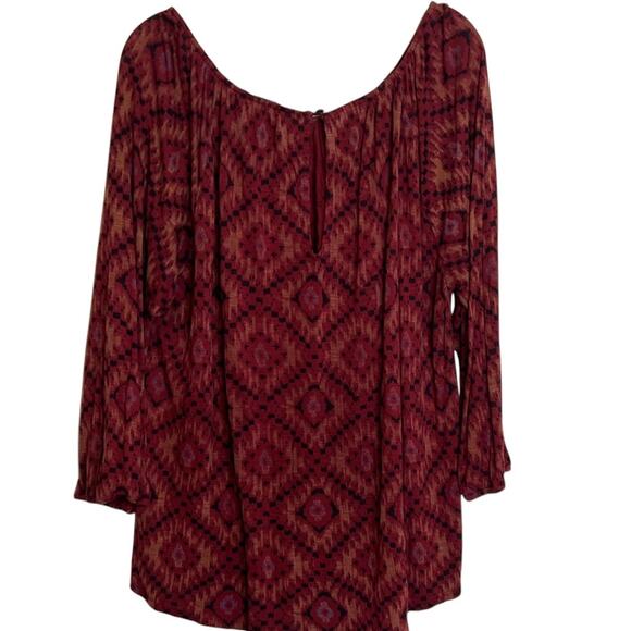 Lucky Brand Womens Top XL Rusty Red Boho Print 3/4 Sleeve Blouse 100% Viscose - Picture 3 of 7
